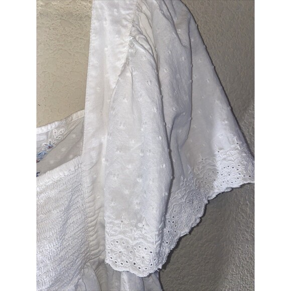 Old Navy White Babydoll Embroidered Swiss Flutter Sleeve Tie Back Blouse S Boho - Picture 10 of 11